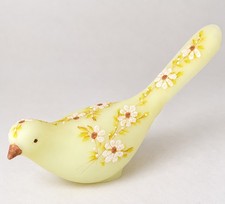 Vintage Fenton Bird of Happiness Custard Satin Glass Daisy Signed E Thomas UV picture