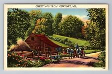 New Port ME-Maine, Scenic Greetings, Riding Horse & Wagon, Vintage Postcard picture