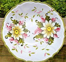 Vintage Nora  Fenton Bowl Yellow/Pink/ White Flower Italy  Green Scalloped Edge picture