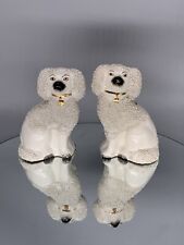 Antique Pair Of  English Staffordshire Poodle Dog Figurines Statue Hand Painted picture
