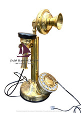 ZAIN Nautical Brass Candlestick Telephone Rotary Dial Working Landline Birthday picture