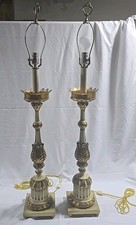 Matched pair American Neoclassical Empire Revival table lamps gold Leaf 44
