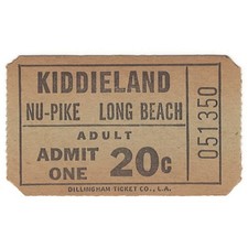 Vintage KIDDIELAND Adult Ride Ticket Nu-Pike Long Beach CA 20c Ephemera 1950s picture