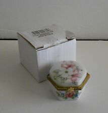 Small Porcelain Floral Hinged Trinket Box Hexagon Shape New in Box picture