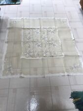 Vtg Madiera organza linen  embroidered lily tablecloth topper excellent 42 x42” picture