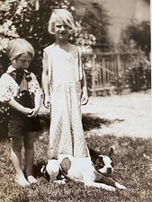 1933 BOSTON TERRIER CHILDREN vintage snapshot photograph LOS ANGELES, CALIFORNIA picture