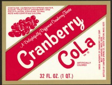 1960's Cranberry Cola Soda Bottle Label “Superb Red & White Graphics” 