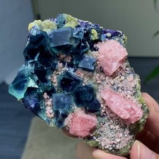110G Natural rhodochrosite with cube Purple Fluorite Crystal Mineral Sample picture