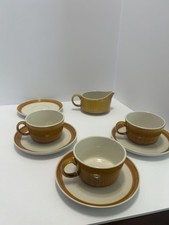 Vintage Franciscan Discovery Topaz Coffee Set: 3 Cups, 4 Saucers, Creamer – Mid picture