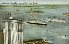 INCOMING STEAMSHIPS AT LOWER BAY MANHATTAN NEW YORK c. 1910s POSTCARD picture