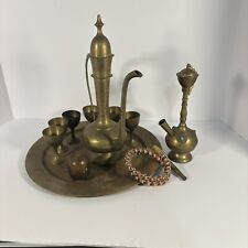 Vintage Brass Aftaba With 6 Small Goblets Tray Hookah And Incense Holder picture