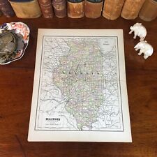 Original 1885 Antique Map ILLINOIS Aurora Waukegan Rockford Naperville Champaign picture