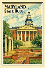 Maryland State House Poster - Retro Decor 🇺🇸 24x36” - Premium Matte Paper picture