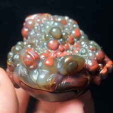 TOP 96G Natural Handcarved Gobi agate eye Golden Cicada  Crystal Healing L5680 picture