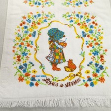 Rare NOS Vtg 70s Holly Hobbie Hand Towel White Floral Bath Kitchen Wamsutta picture