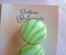 4 VINTAGE GREEN & WHITE SATIN STRIPED MOONGLOW GLASS BUTTONS W GOLD LUSTER 17mm picture