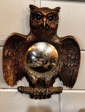 RARE Vintage French Bronze Owl Convex Mirror – 15