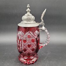 Vintage Nachtmann Bleikristall Beyer Cut to Clear Cranberry Red Glass Beer Stein picture