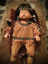 Beautiful Goldenvale Native American Sleeping Porcelain Doll In Boat EUC picture