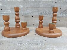 MID CENTURY MODERN -NATIVE WOOD HARVEST OAK TAPERED HT.  CANDLE HOLDERS-SET OF 2 picture