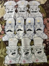Vintage Cocktail Napkins Madeira Embroidered Set Of 10 Figural Men Workers NOS picture