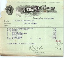 1913 McClintock & Musser Confectionery Billhead, Tyrone PA picture
