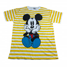 VTG Disney Mickey & Co. Men's 2-Sided Mickey T-Shirt Yellow/White Stripe • Large picture