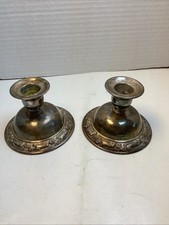 WM A ROGERS SILVERPLATE 2 CANDLESTICK-HOLDERS 3” H 3.5”BASE Oneida Silversmiths picture