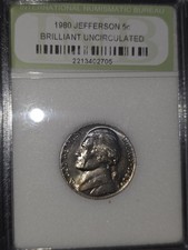 Graded Brilliant Uncirculated 1980 D Jefferson Nickle Perfect Collection Add. picture