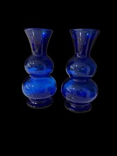 Vintage Pair of Cobalt Blue Double Bubble Glass Vases picture