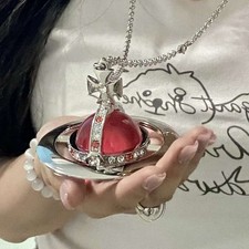 Vintage Vivienne Westwood Crystal Heart Orb Pendant Necklace VW Gift with picture