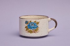 Vintage Japanese Otagiri Stoneware Blue Flower Large Mug Soup Bowl Speckled picture