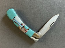 Native American Southwest Navajo Style Turquoise Inlay Mosaic Folding Stainless picture