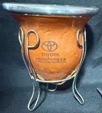 Toyota Motor Co. Argentina Yerba Mate Leather Gourd w Metal Stand Straw Bombilla picture