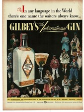 1940 GIlbey's Gin Waiters from around the world in native dress Art Vintage Ad picture