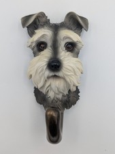 VTG RARE Michael Park Woodcarver Mini Schnauzer Dog Head Bust Wall Leash Hook 5