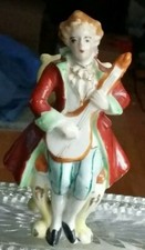 Vintage ceramic figurine 18th century MAN PLAYING LUTE INSTRUMENT occupied Japan picture