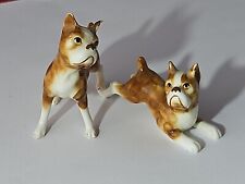 Vintage Boxer Dogs Figurines, Lot of 2 Playful Puppy and Alert ,Bone China,Japan picture