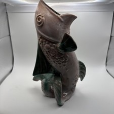 Vintage Stangl Leaping FISH Pitcher Vase 10” Pink And Green Pre Owned picture