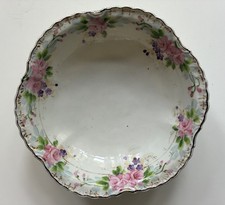 Vintage Handpainted Porcelain Bowl Scalloped Edge Pink Roses Gold Trim Japan picture