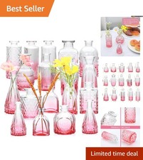 Elegant Vintage Bud Vase Set of 18 - Durable Pink Glass for Stylish Centerpieces picture