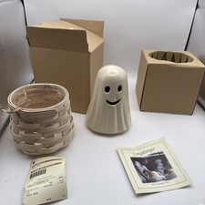 Rare Longaberger 2013 BOO Ghost Basket + Pottery Ceramic Topper ~ Halloween picture