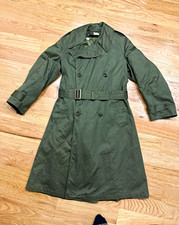 Vtg 40s WWII Men’s Medium Military Belted OD-7 Officers Field Overcoat Trench picture
