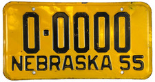 Vintage Nebraska 1955 Sample License Plate 0-0000 Man Cave Garage Pub Wall Decor picture