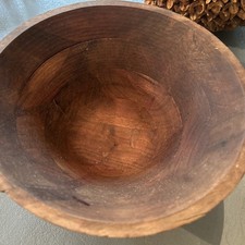 Vintage Wooden Bowl Fruit Salad Bowl Primitive  Farmhouse Cracked See Photos 10” picture