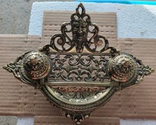Vintage Brass Victorian Rococo North Wind Ornate Double Inkwell Desk Set picture