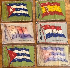 Lot of 6 Antique Tobacco Felt Flannel Flags c1910 Cuba Spain Netherlands 8x5.5 picture