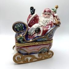 Vtg Avon Christmas Cheer Santa Sleigh Iridescent Jewel Tone Trinket Box 2002 NOS picture