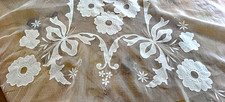 Vintage Linen Organza Madeira Hand Embroidered Banquet Tablecloth  B398 picture