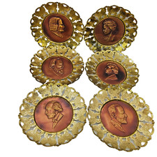 VTG Classical Composer Wall Plate Set of 6 Brass Copper MCM Made England Music picture